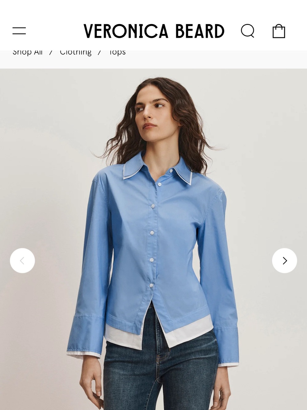 NWT Veronica Beard Button-Down Shirt with White Contrast Trim
